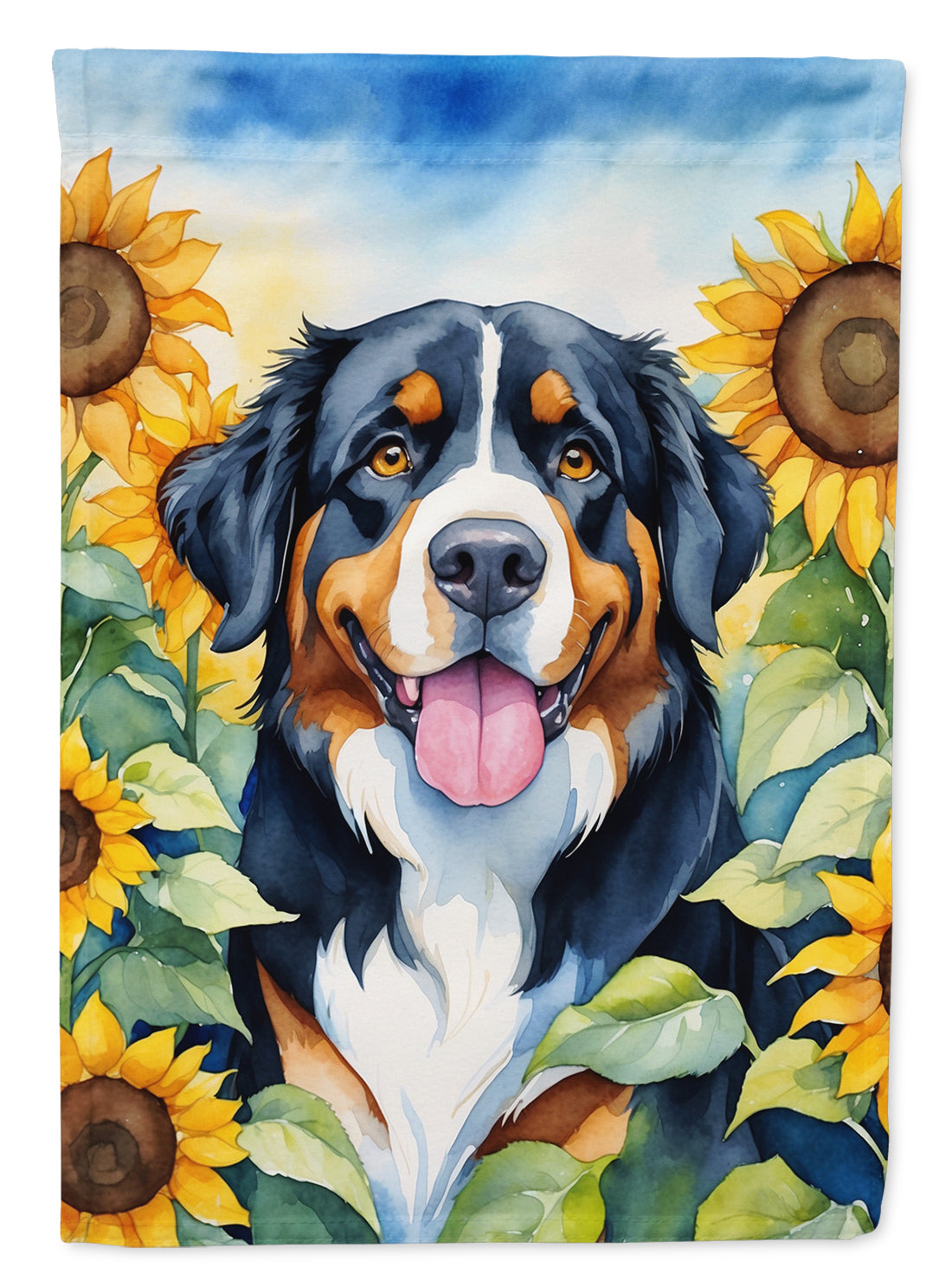 Bernese Mountain Dog in Sunflowers House Flag 28x40 Porch Sleeve Pole Decorative Outside Yard Banner Artwork Wall Hanging, Polyester