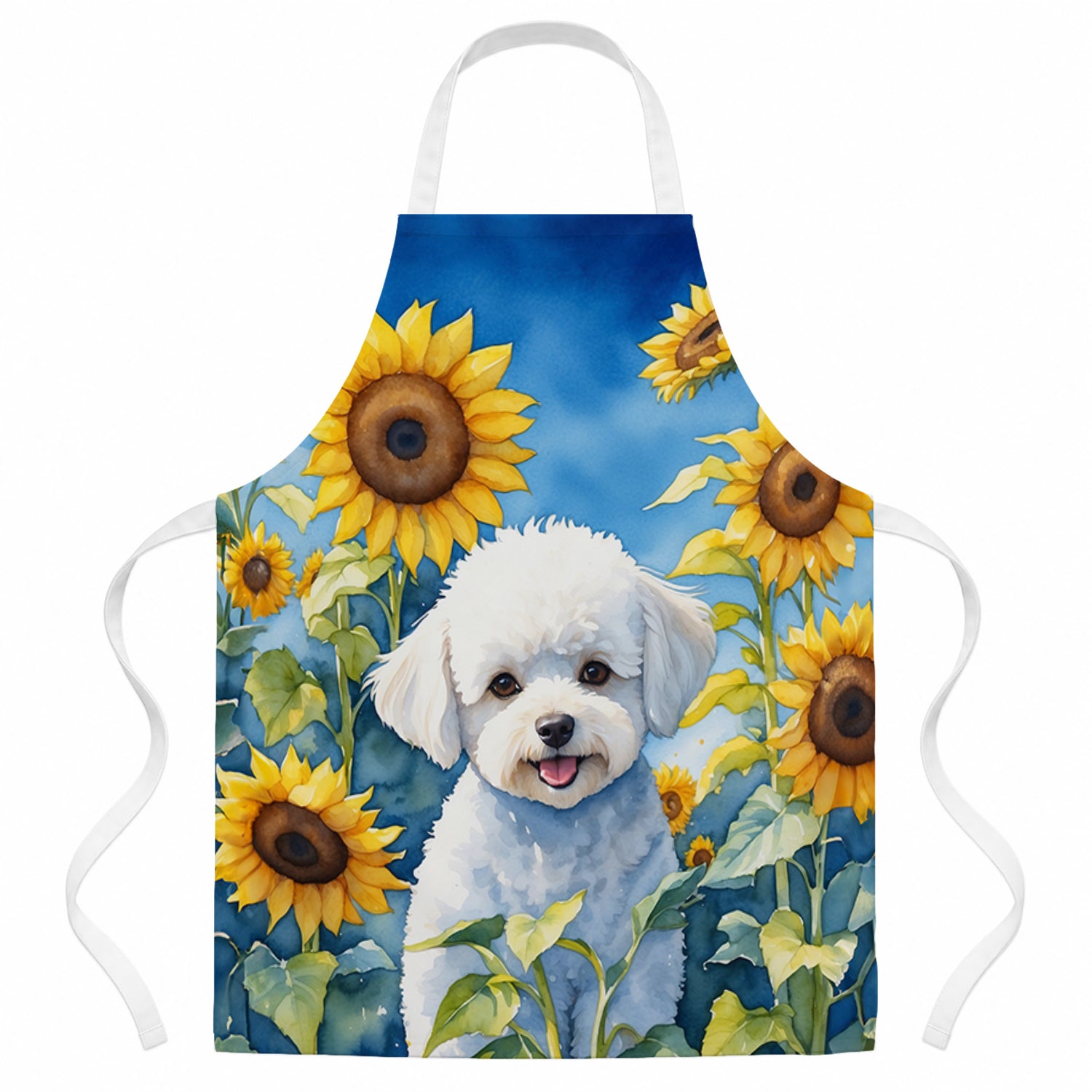 Bichon Frise in Sunflowers Apron Cooking Kitchen Server Baking Crafts Gardening for Adult Women Men, Unisex, Large, Multicolor