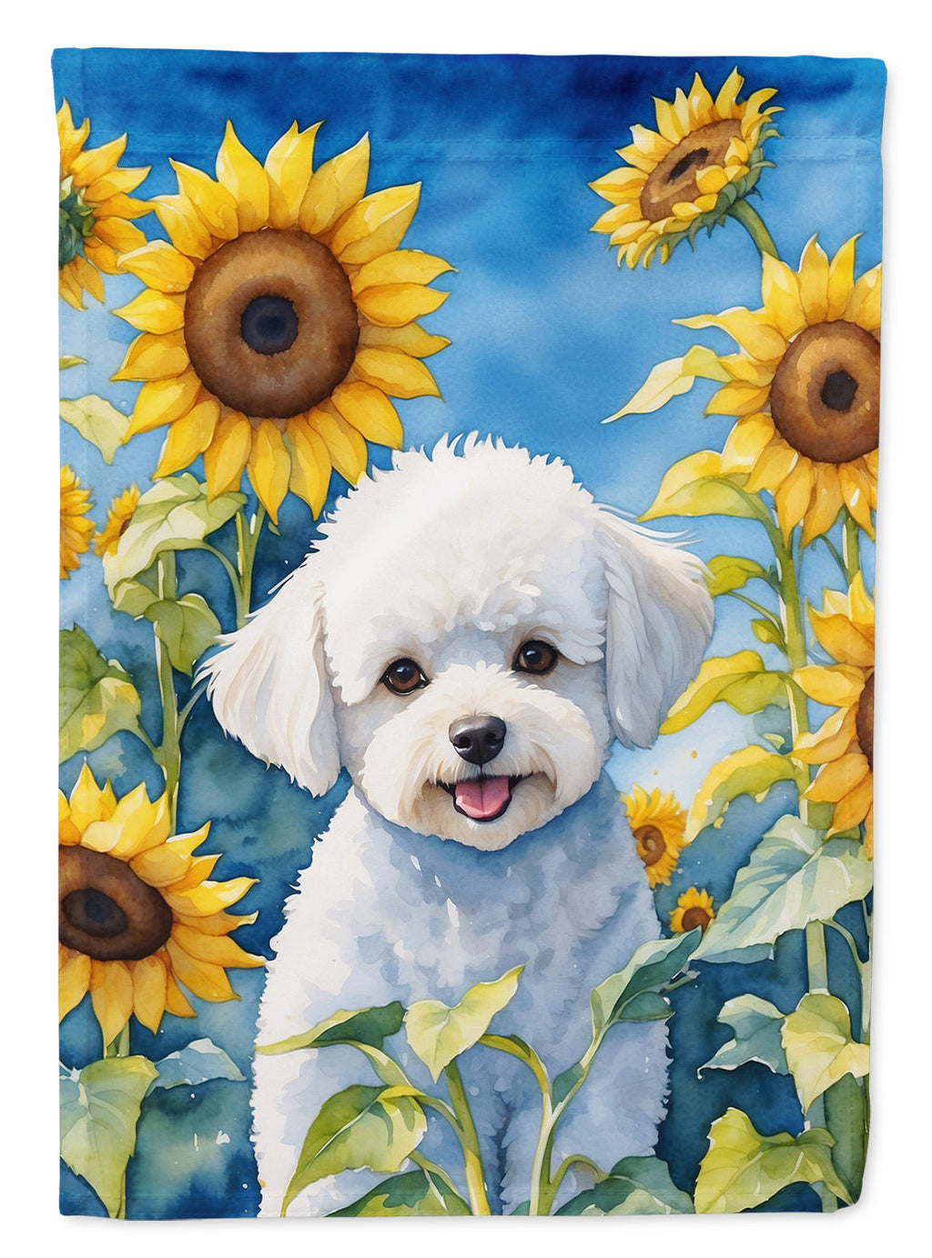 Bichon Frise in Sunflowers House Flag 28x40 Porch Sleeve Pole Decorative Outside Yard Banner Artwork Wall Hanging, Polyester