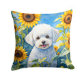 Bichon Frise in Sunflowers Decorative Throw Pillow 18x18 Indoor Outdoor Accent Cushion, Fabric Cover with Insert for Sofa, Bed, Porch & Living Room