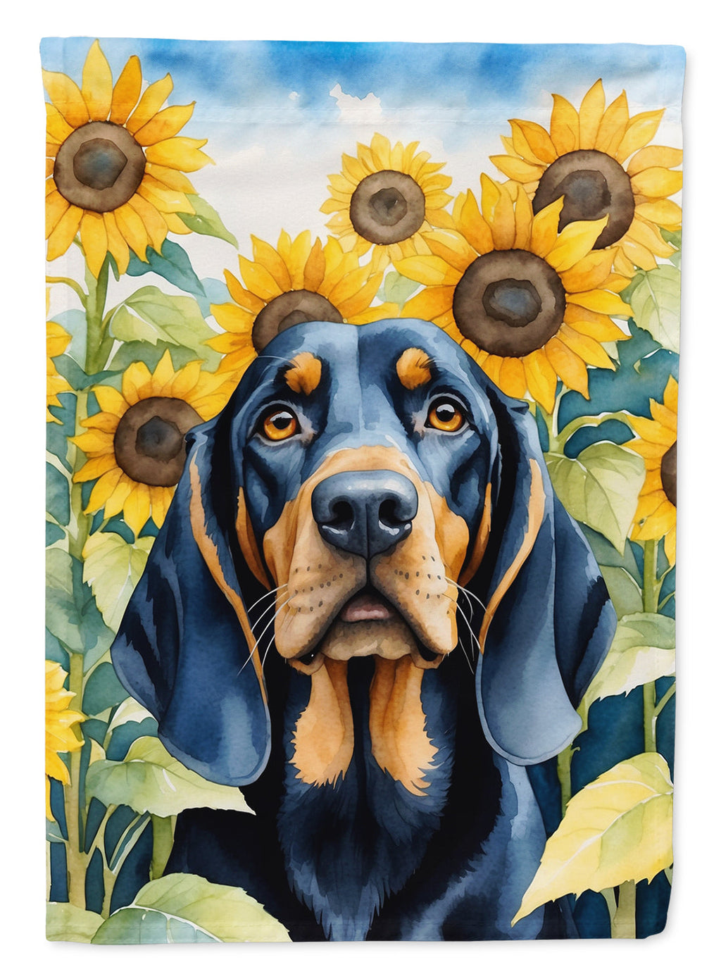 Black and Tan Coonhound in Sunflowers House Flag 28x40 Porch Sleeve Pole Decorative Outside Yard Banner Artwork Wall Hanging, Polyester