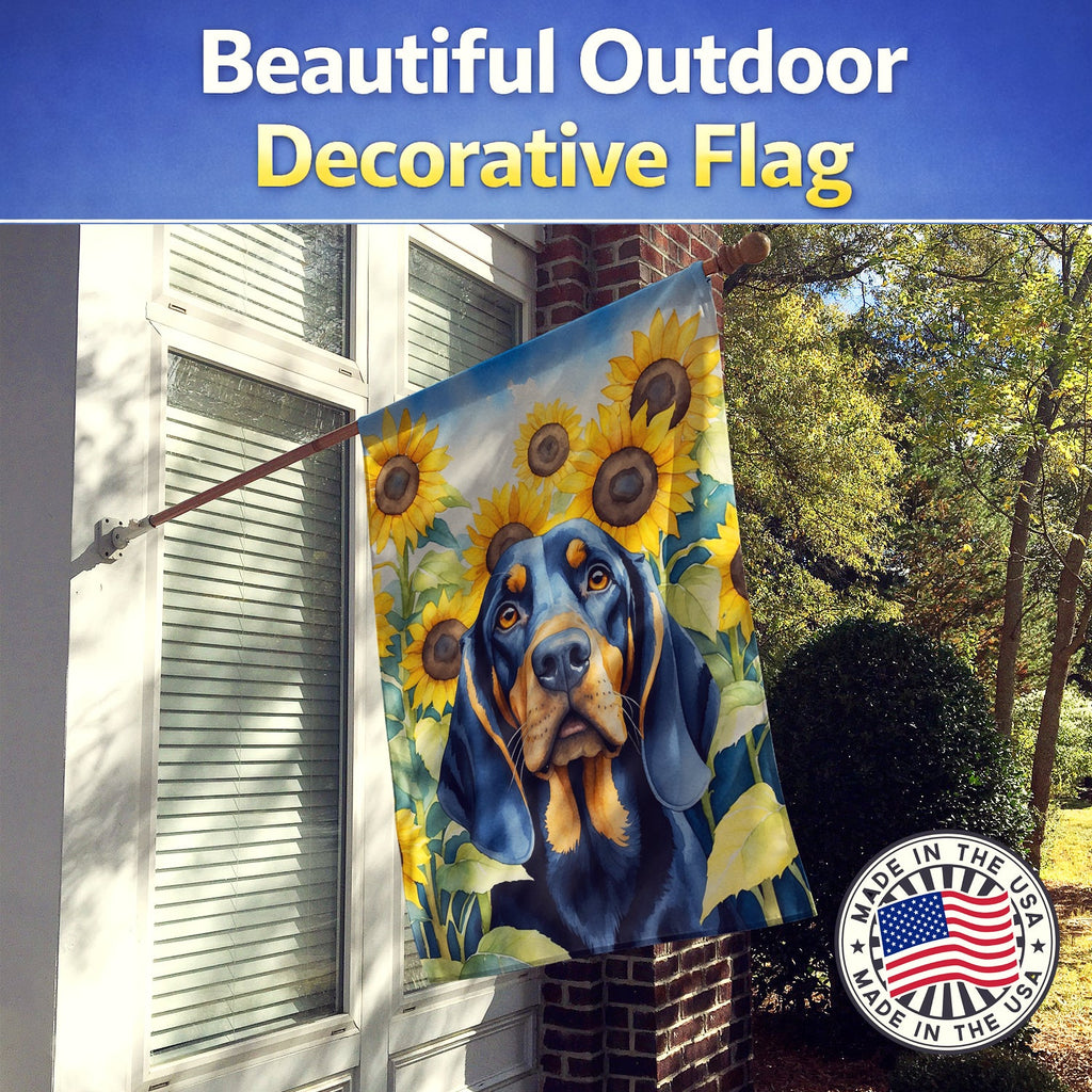 Black and Tan Coonhound in Sunflowers House Flag 28x40 Porch Sleeve Pole Decorative Outside Yard Banner Artwork Wall Hanging, Polyester