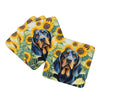 Black and Tan Coonhound in Sunflowers Foam Coasters Set of 4 Cup Coasters for Indoor Outdoor, Tabletop Protection, Anti Slip, Mouse pad Material