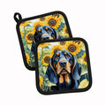 Black and Tan Coonhound in Sunflowers Pot Holder Set of 2 Heat Resistant Quilted Hot Pads 7.5 x 7.5 Inch, Insulated Kitchen Trivets for Cooking & Baking