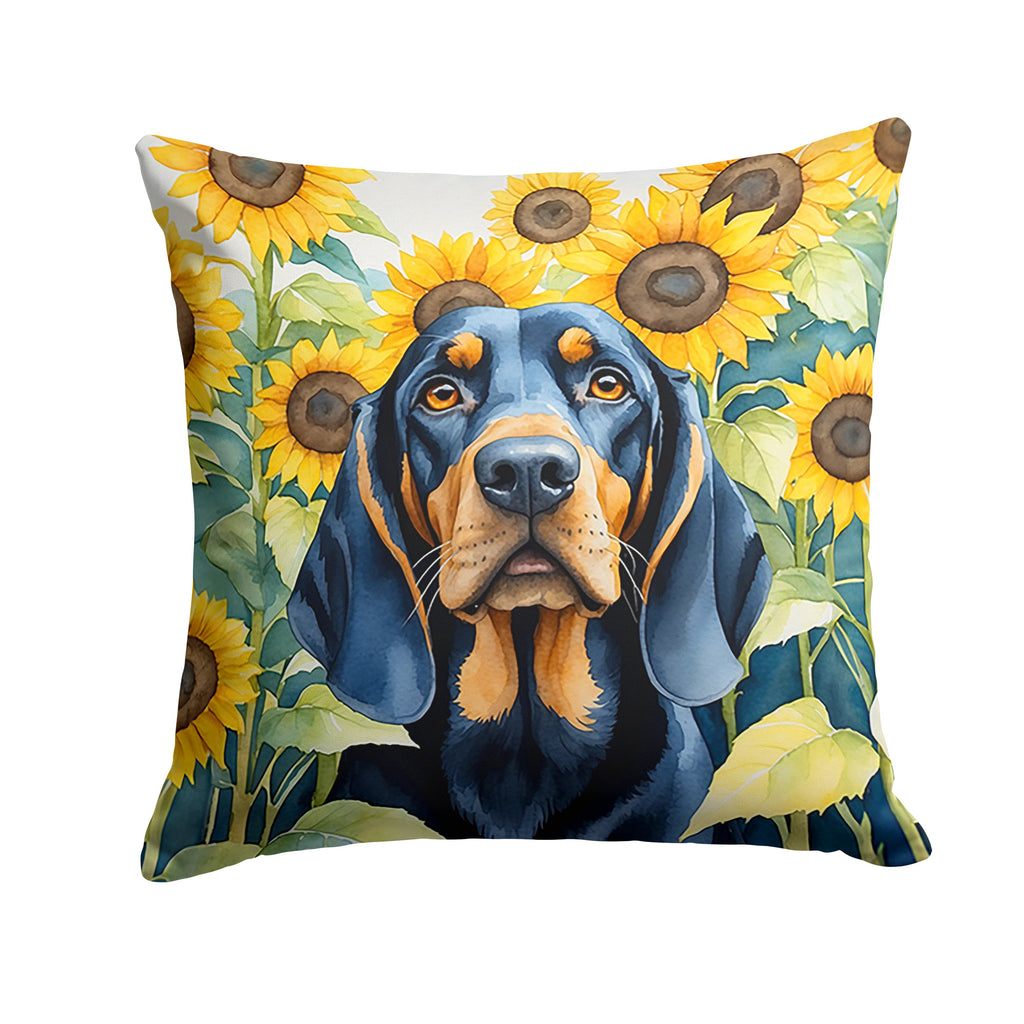 Black and Tan Coonhound in Sunflowers Decorative Throw Pillow 18x18 Indoor Outdoor Accent Cushion, Fabric Cover with Insert for Sofa, Bed, Porch & Living Room