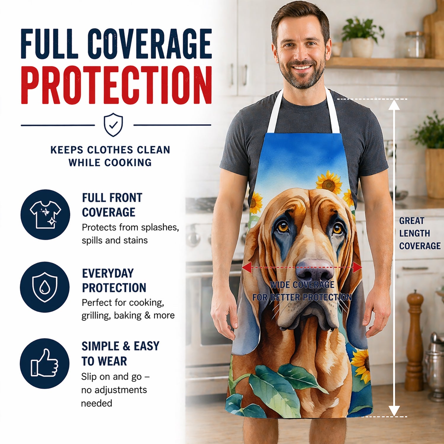 Bloodhound in Sunflowers Apron Cooking Kitchen Server Baking Crafts Gardening for Adult Women Men, Unisex, Large, Multicolor
