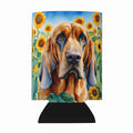 Bloodhound in Sunflowers Can or Bottle Hugger Cooler Sleeve for Standard 12 oz Cans, Insulated Foam Beer & Soda Can Hugger Reusable