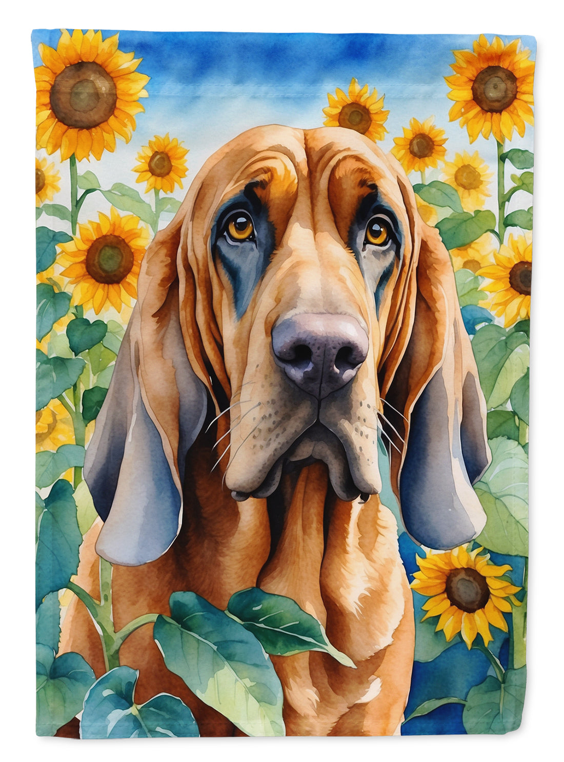 Bloodhound in Sunflowers House Flag 28x40 Porch Sleeve Pole Decorative Outside Yard Banner Artwork Wall Hanging, Polyester