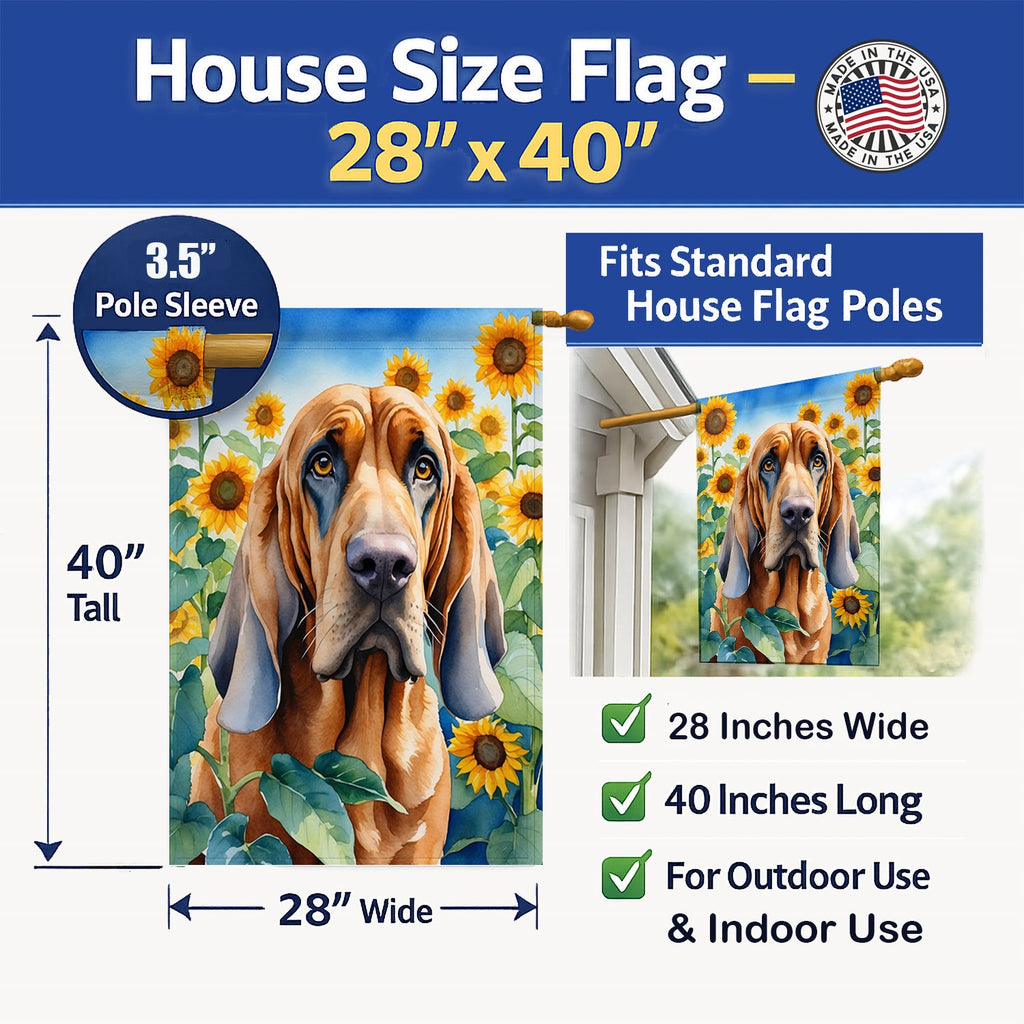 Bloodhound in Sunflowers House Flag 28x40 Porch Sleeve Pole Decorative Outside Yard Banner Artwork Wall Hanging, Polyester