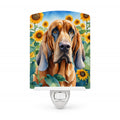 Bloodhound in Sunflowers Ceramic Night Light Compact, UL-Certified, Ideal for Bedroom, Bathroom, Nursery, Hallway, Kitchen, 6x4x3, Multicolor