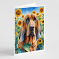 Bloodhound in Sunflowers Greeting Cards Pack of 8 Blank Cards with Envelopes Whimsical A7 Size 5x7