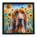 Bloodhound in Sunflowers Framed Metal Print Bathroom, Kitchen, Office, Home Decor Wall Art Ready to Hang, Square, 8X8
