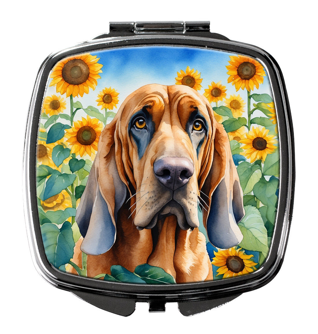 Bloodhound in Sunflowers Compact Mirror Decorative Travel Makeup Mirror for Women Girls Gifts Pocket Makeup Mirror Folding Handheld