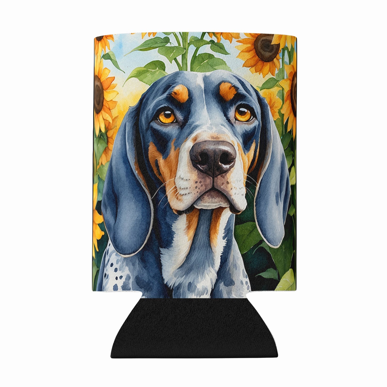 Bluetick Coonhound in Sunflowers Can or Bottle Hugger Cooler Sleeve for Standard 12 oz Cans, Insulated Foam Beer & Soda Can Hugger Reusable
