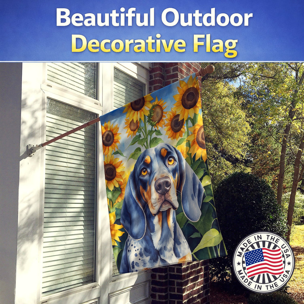 Bluetick Coonhound in Sunflowers House Flag 28x40 Porch Sleeve Pole Decorative Outside Yard Banner Artwork Wall Hanging, Polyester