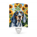 Bluetick Coonhound in Sunflowers Ceramic Night Light Compact, UL-Certified, Ideal for Bedroom, Bathroom, Nursery, Hallway, Kitchen, 6x4x3, Multicolor