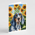 Bluetick Coonhound in Sunflowers Greeting Cards Pack of 8 Blank Cards with Envelopes Whimsical A7 Size 5x7