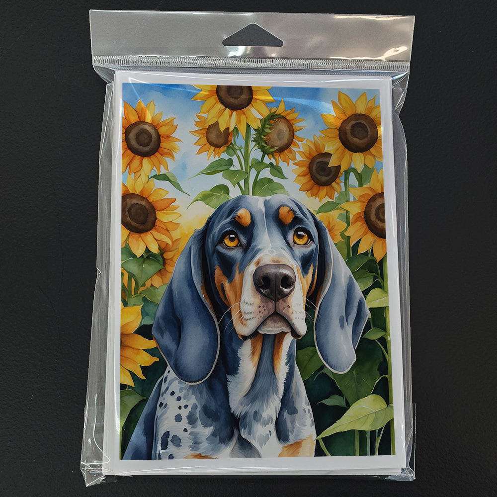Bluetick Coonhound in Sunflowers Greeting Cards Pack of 8 Blank Cards with Envelopes Whimsical A7 Size 5x7