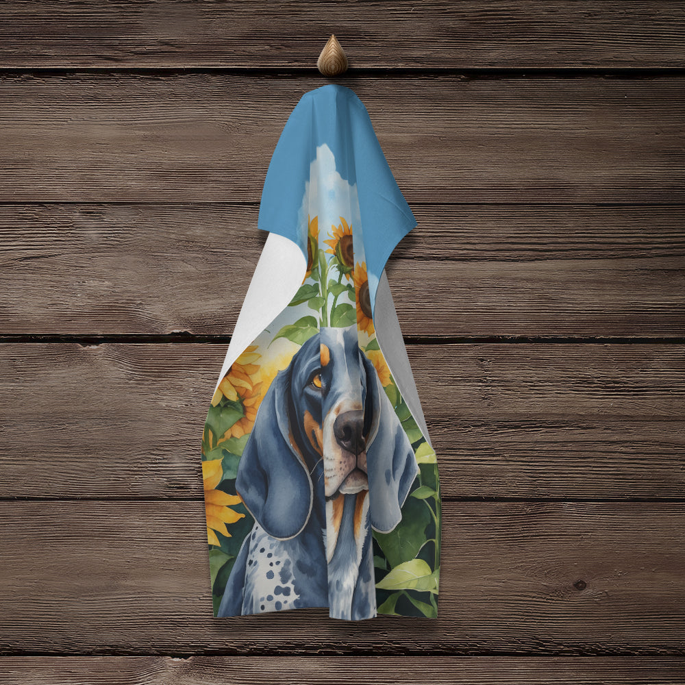Bluetick Coonhound in Sunflowers Kitchen Towel Velour Plush Front and Cotton Loop Back Machine Washable