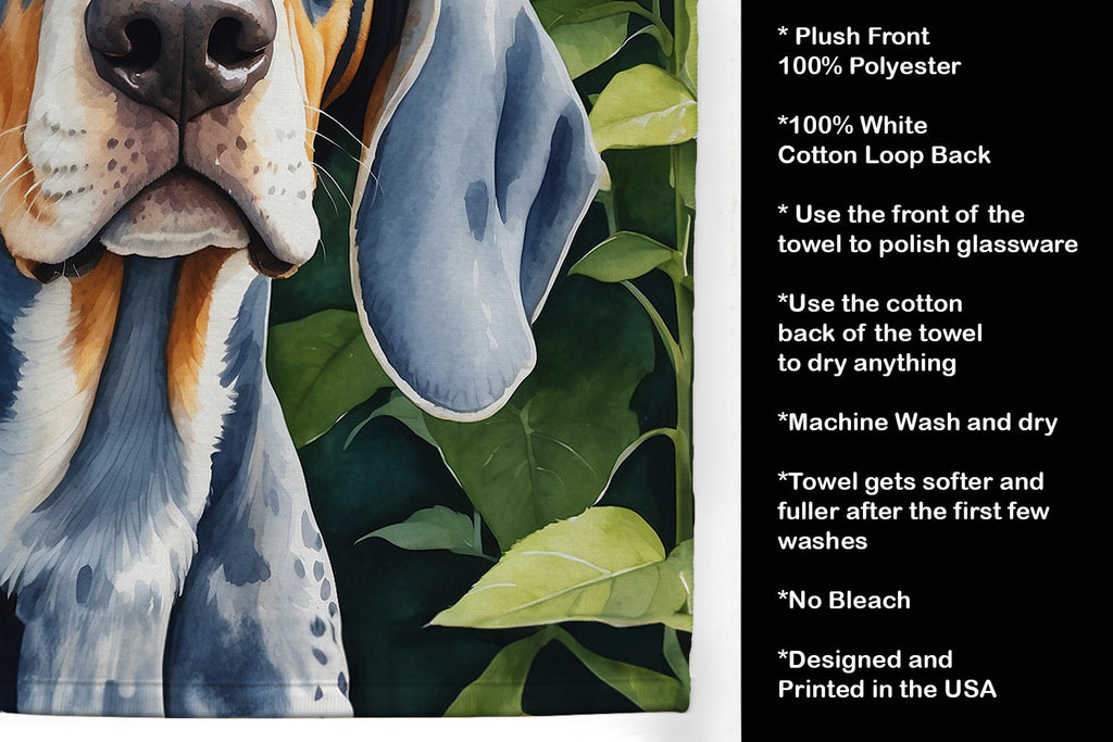 Bluetick Coonhound in Sunflowers Kitchen Towel Velour Plush Front and Cotton Loop Back Machine Washable