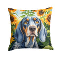 Bluetick Coonhound in Sunflowers Decorative Throw Pillow 14x14 Indoor Outdoor Accent Cushion, Fabric Cover with Insert for Sofa, Bed, Porch & Living Room