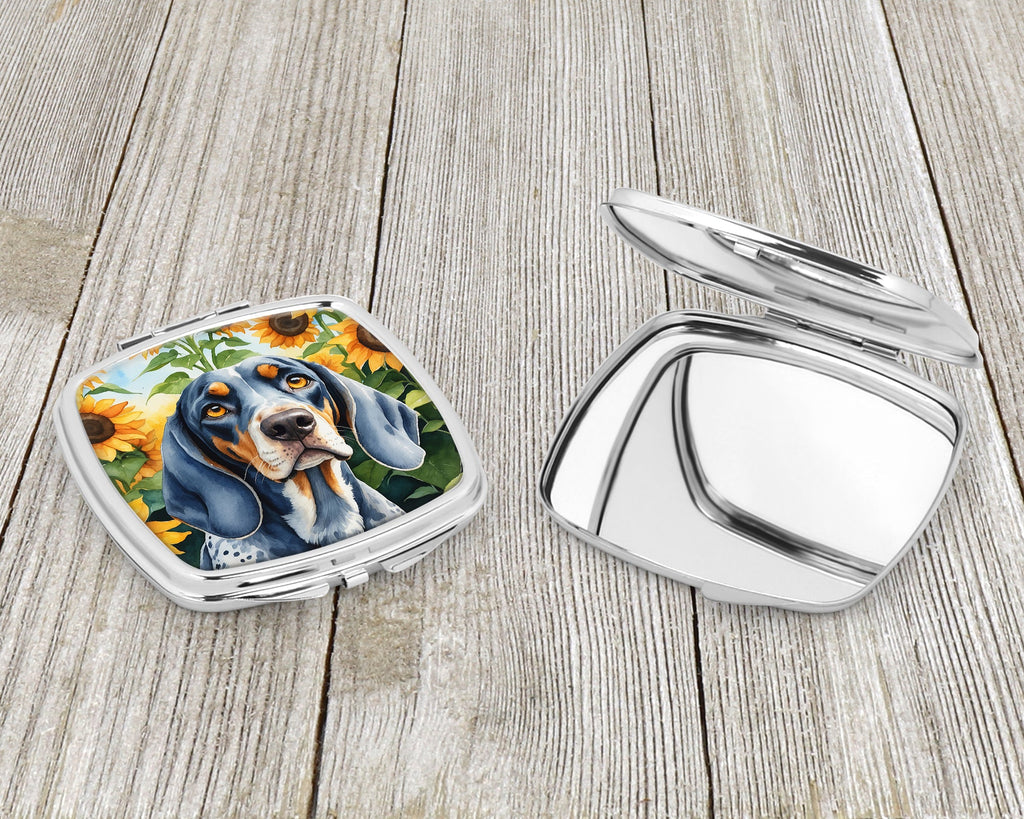 Bluetick Coonhound in Sunflowers Compact Mirror Decorative Travel Makeup Mirror for Women Girls Gifts Pocket Makeup Mirror Folding Handheld