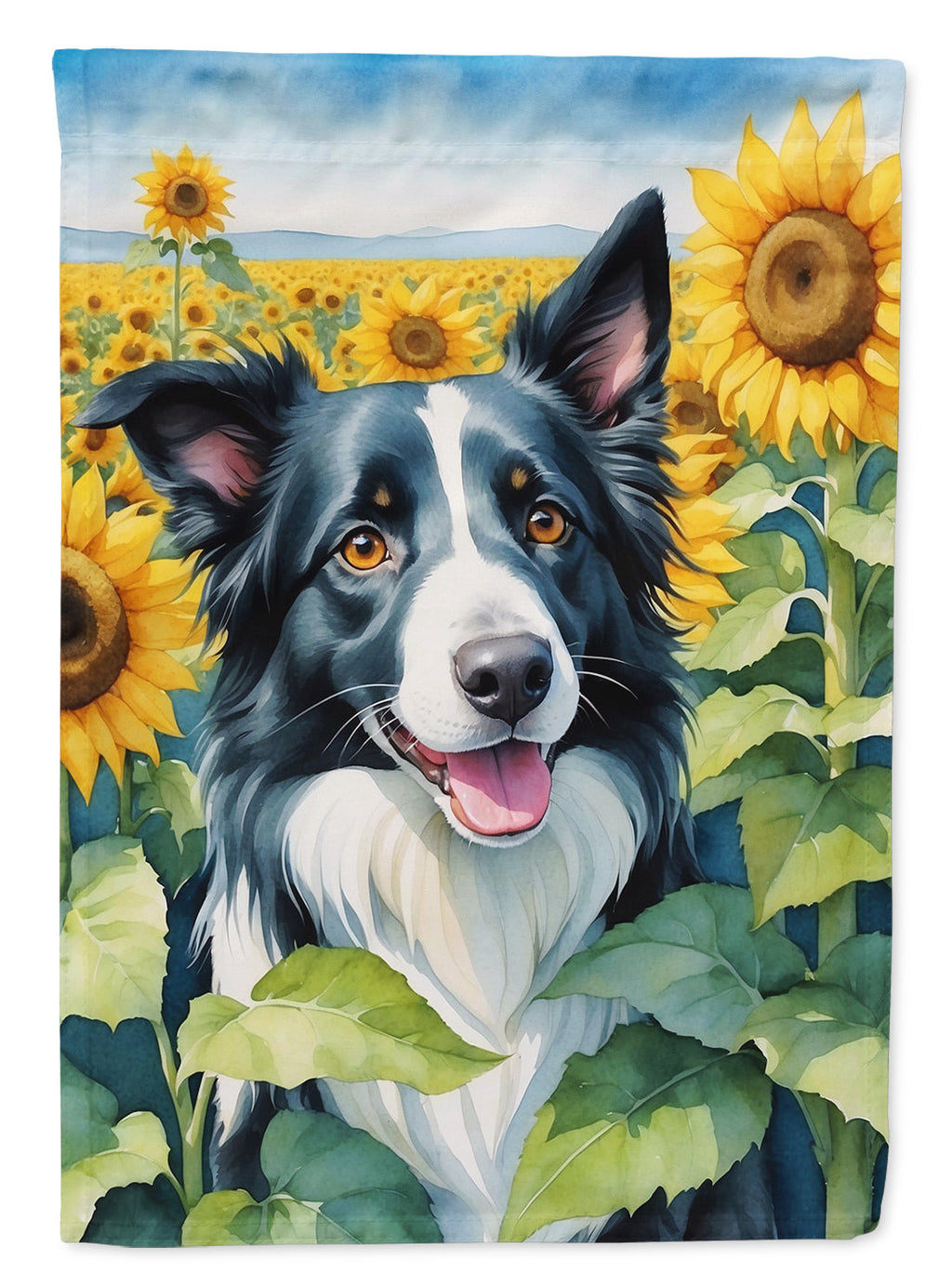 Border Collie in Sunflowers House Flag 28x40 Porch Sleeve Pole Decorative Outside Yard Banner Artwork Wall Hanging, Polyester