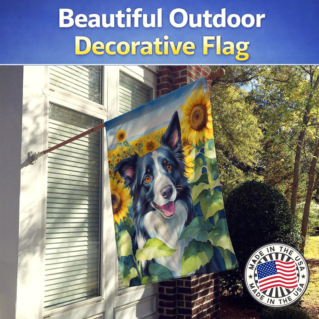Border Collie in Sunflowers House Flag 28x40 Porch Sleeve Pole Decorative Outside Yard Banner Artwork Wall Hanging, Polyester