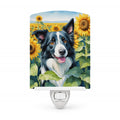 Border Collie in Sunflowers Ceramic Night Light Compact, UL-Certified, Ideal for Bedroom, Bathroom, Nursery, Hallway, Kitchen, 6x4x3, Multicolor