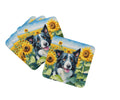 Border Collie in Sunflowers Foam Coasters Set of 4 Cup Coasters for Indoor Outdoor, Tabletop Protection, Anti Slip, Mouse pad Material