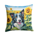 Border Collie in Sunflowers Decorative Throw Pillow 18x18 Indoor Outdoor Accent Cushion, Fabric Cover with Insert for Sofa, Bed, Porch & Living Room