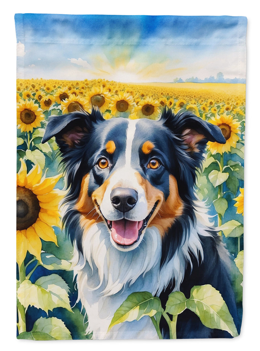 Border Collie in Sunflowers House Flag 28x40 Porch Sleeve Pole Decorative Outside Yard Banner Artwork Wall Hanging, Polyester