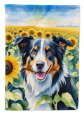 Border Collie in Sunflowers House Flag 28x40 Porch Sleeve Pole Decorative Outside Yard Banner Artwork Wall Hanging, Polyester