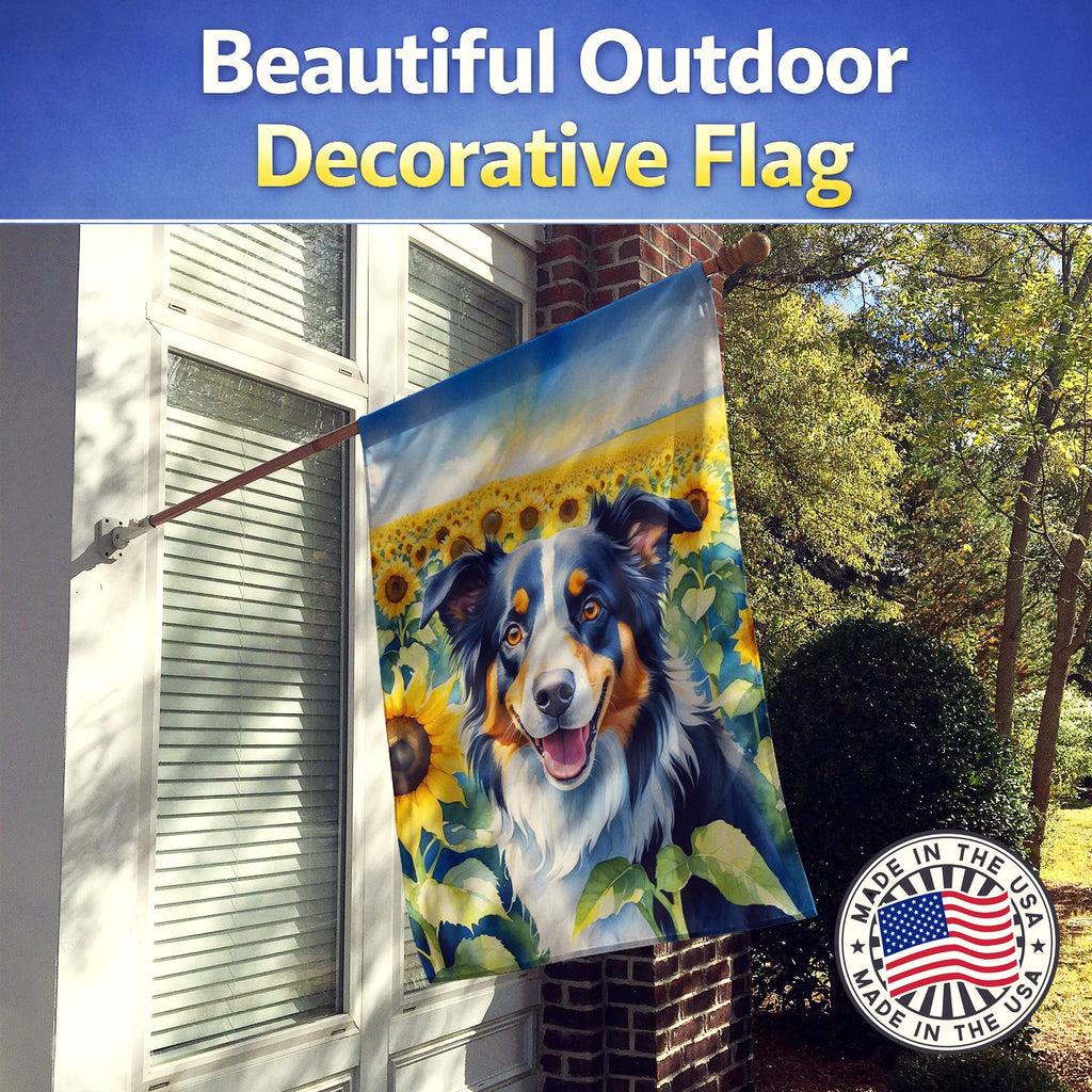 Border Collie in Sunflowers House Flag 28x40 Porch Sleeve Pole Decorative Outside Yard Banner Artwork Wall Hanging, Polyester