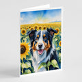 Border Collie in Sunflowers Greeting Cards Pack of 8 Blank Cards with Envelopes Whimsical A7 Size 5x7