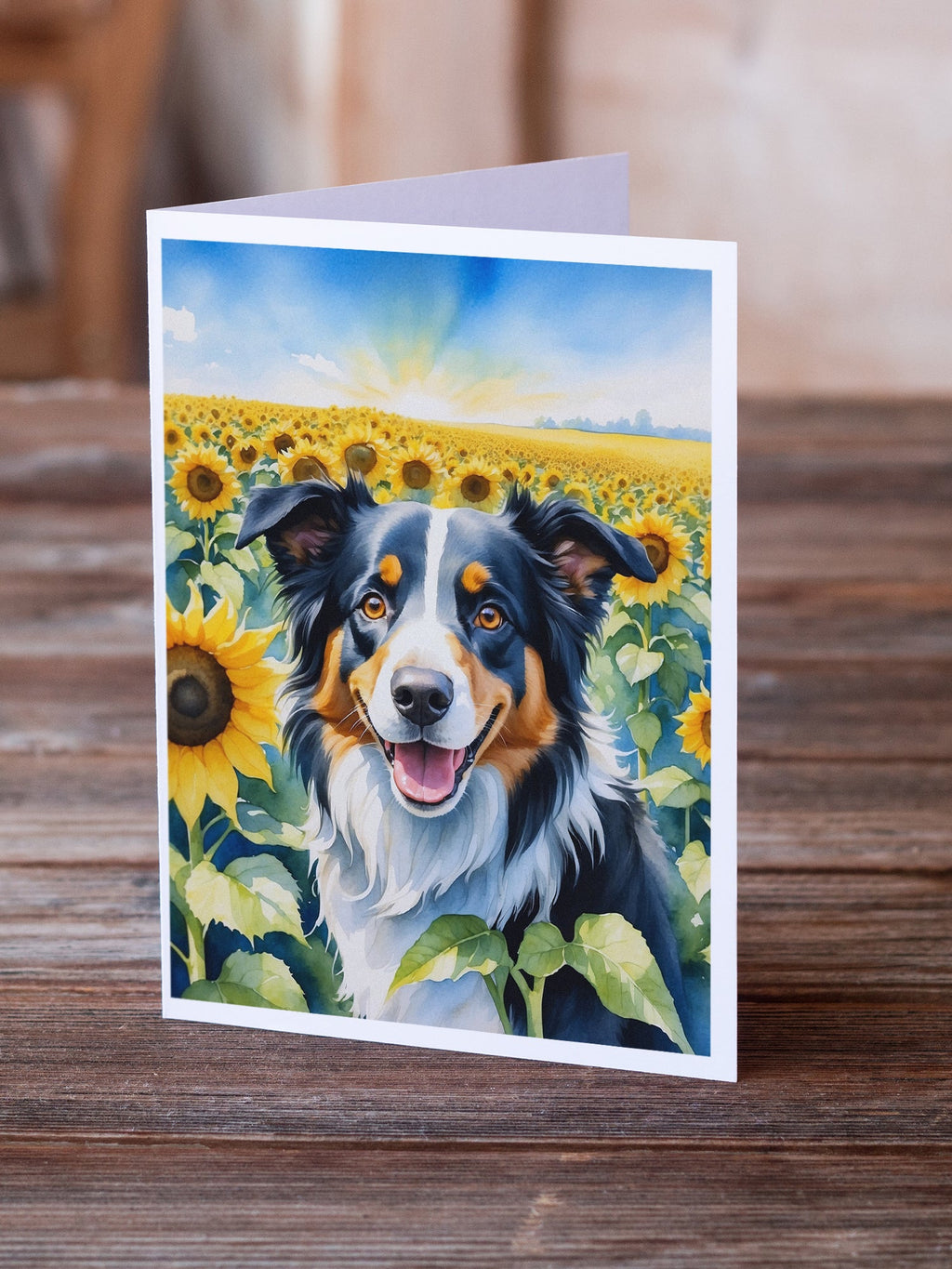 Border Collie in Sunflowers Greeting Cards Pack of 8 Blank Cards with Envelopes Whimsical A7 Size 5x7