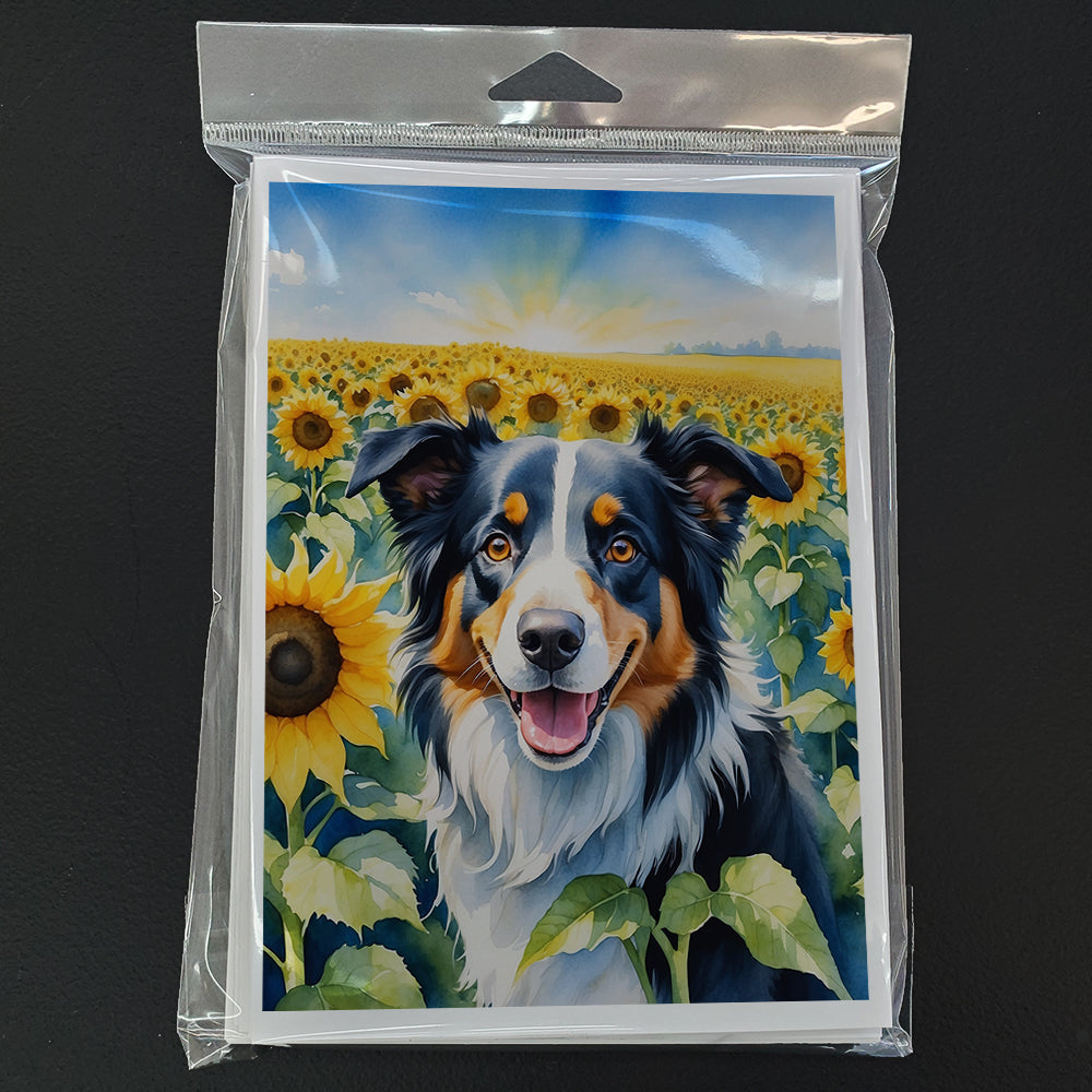Border Collie in Sunflowers Greeting Cards Pack of 8 Blank Cards with Envelopes Whimsical A7 Size 5x7