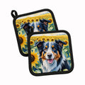 Border Collie in Sunflowers Pot Holder Set of 2 Heat Resistant Quilted Hot Pads 7.5 x 7.5 Inch, Insulated Kitchen Trivets for Cooking & Baking