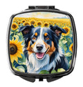 Border Collie in Sunflowers Compact Mirror Decorative Travel Makeup Mirror for Women Girls Gifts Pocket Makeup Mirror Folding Handheld