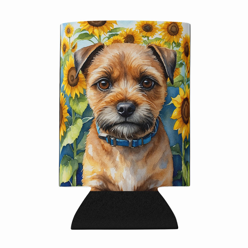 Border Terrier in Sunflowers Can or Bottle Hugger Cooler Sleeve for Standard 12 oz Cans, Insulated Foam Beer & Soda Can Hugger Reusable