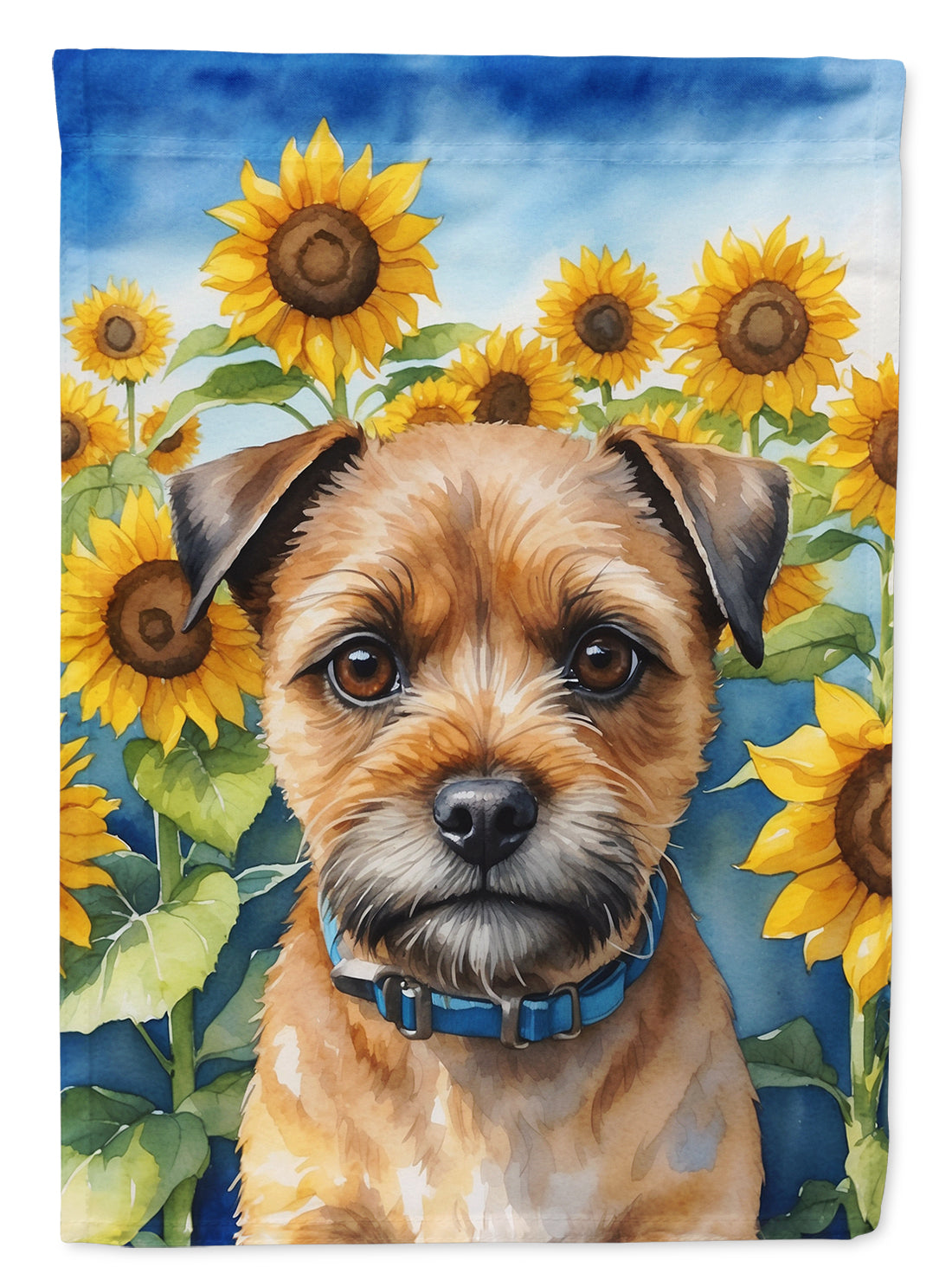 Border Terrier in Sunflowers House Flag 28x40 Porch Sleeve Pole Decorative Outside Yard Banner Artwork Wall Hanging, Polyester