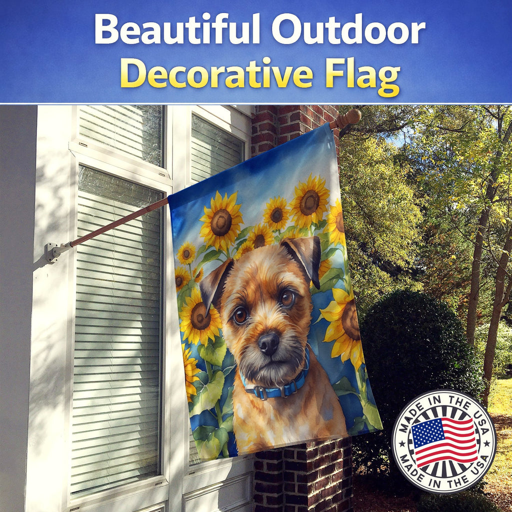 Border Terrier in Sunflowers House Flag 28x40 Porch Sleeve Pole Decorative Outside Yard Banner Artwork Wall Hanging, Polyester