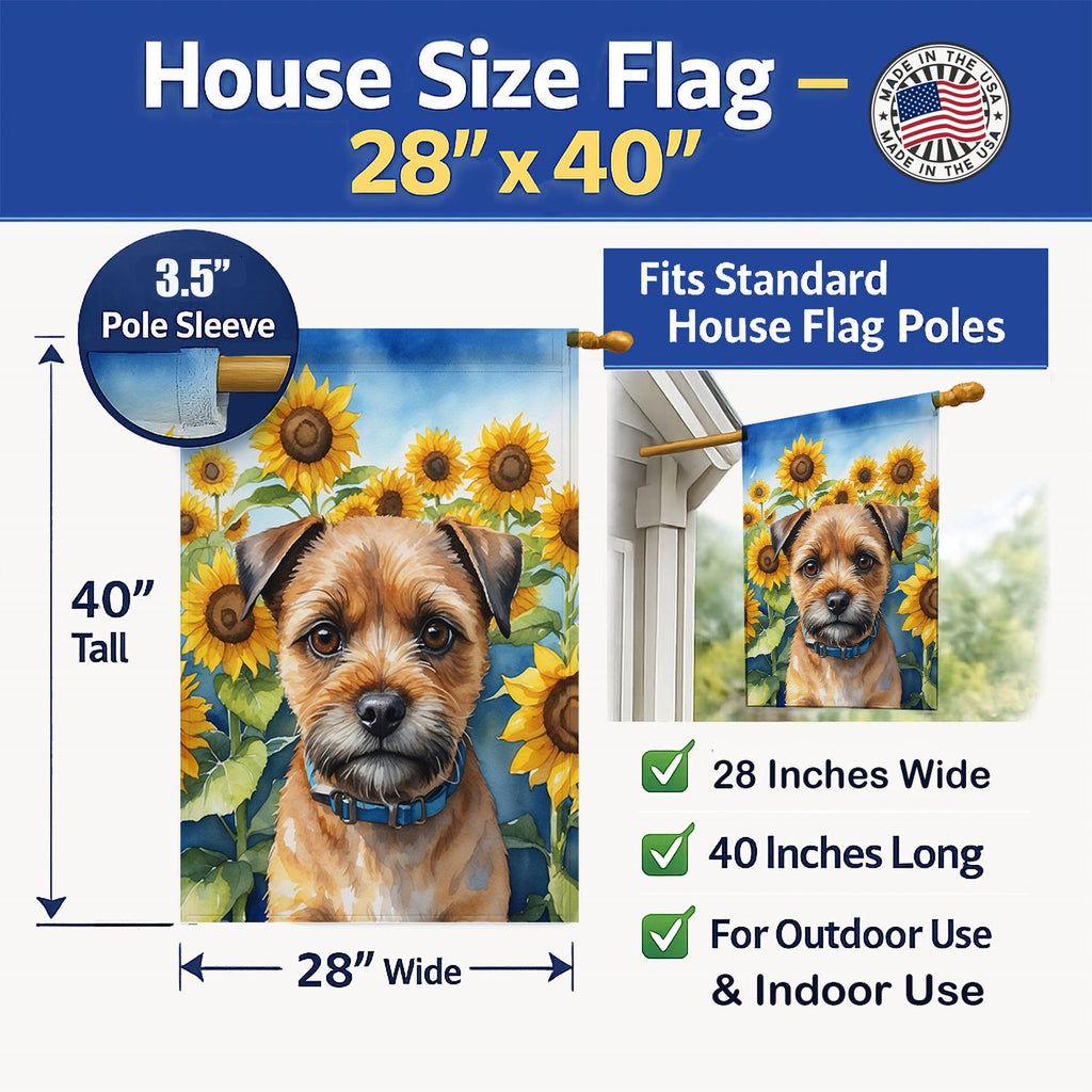 Border Terrier in Sunflowers House Flag 28x40 Porch Sleeve Pole Decorative Outside Yard Banner Artwork Wall Hanging, Polyester