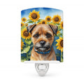 Border Terrier in Sunflowers Ceramic Night Light Compact, UL-Certified, Ideal for Bedroom, Bathroom, Nursery, Hallway, Kitchen, 6x4x3, Multicolor