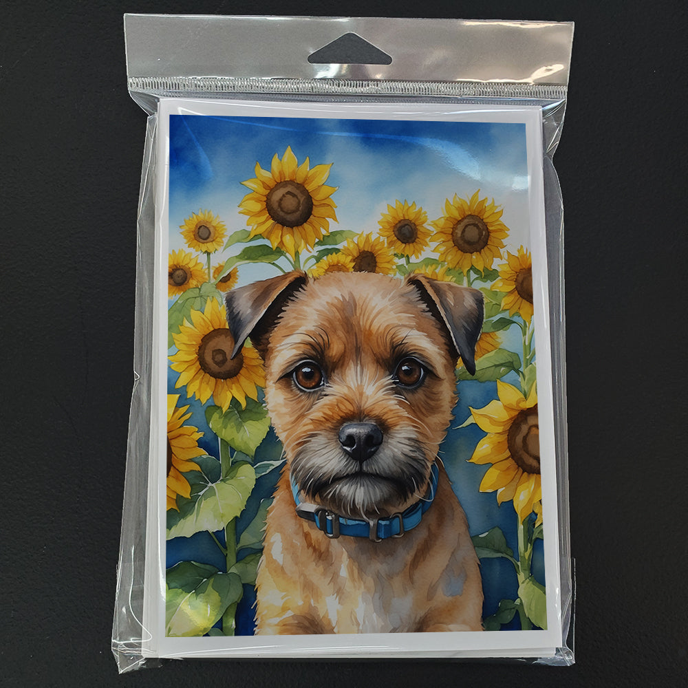 Border Terrier in Sunflowers Greeting Cards Pack of 8 Blank Cards with Envelopes Whimsical A7 Size 5x7