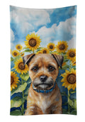 Border Terrier in Sunflowers Kitchen Towel Velour Plush Front and Cotton Loop Back Machine Washable
