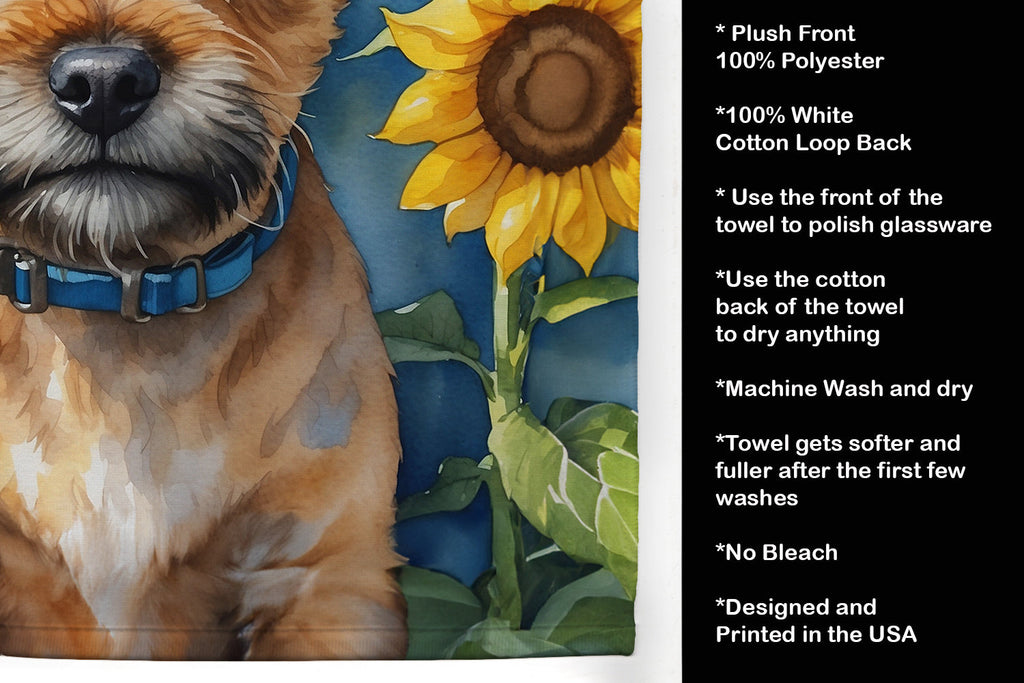 Border Terrier in Sunflowers Kitchen Towel Velour Plush Front and Cotton Loop Back Machine Washable