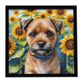 Border Terrier in Sunflowers Framed Metal Print Bathroom, Kitchen, Office, Home Decor Wall Art Ready to Hang, Square, 8X8