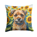 Border Terrier in Sunflowers Decorative Throw Pillow 18x18 Indoor Outdoor Accent Cushion, Fabric Cover with Insert for Sofa, Bed, Porch & Living Room
