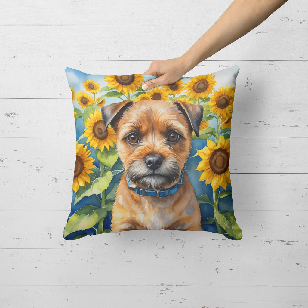 Border Terrier in Sunflowers Decorative Throw Pillow 18x18 Indoor Outdoor Accent Cushion, Fabric Cover with Insert for Sofa, Bed, Porch & Living Room